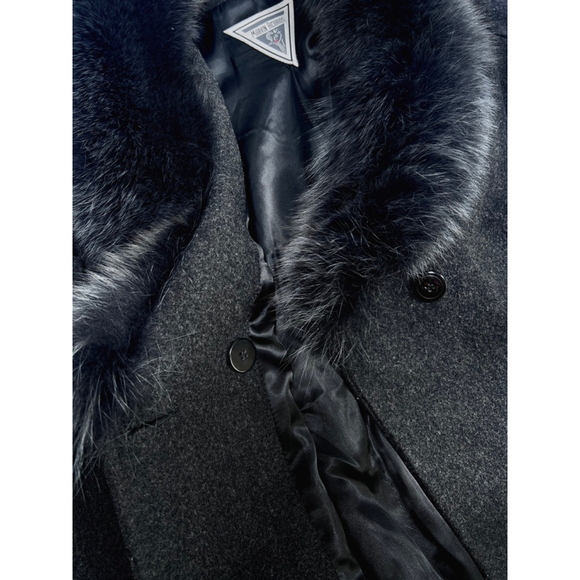 MARVIN RICHARDS Womans Coat Charcoal 100% Lambswool Fox Fur Maxi Coat Size 4 - Picture 9 of 12